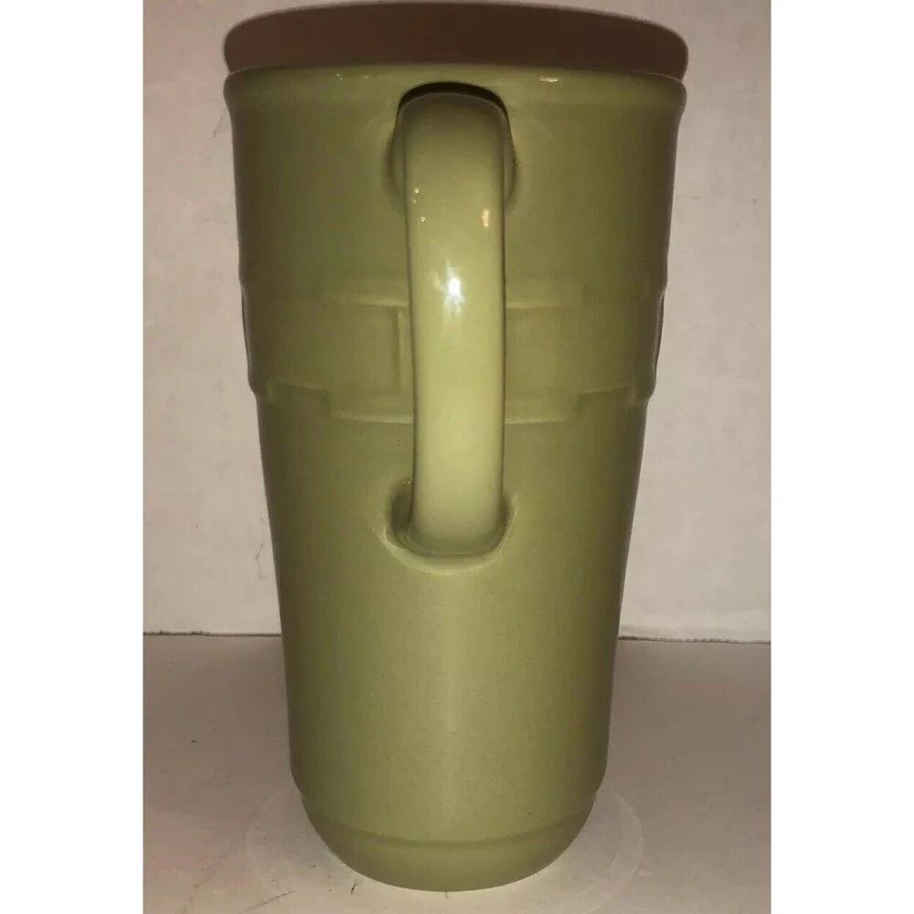 Longaberger Vitrified Pottery Green Coffee Mug Basket Weave Design 6 1/4